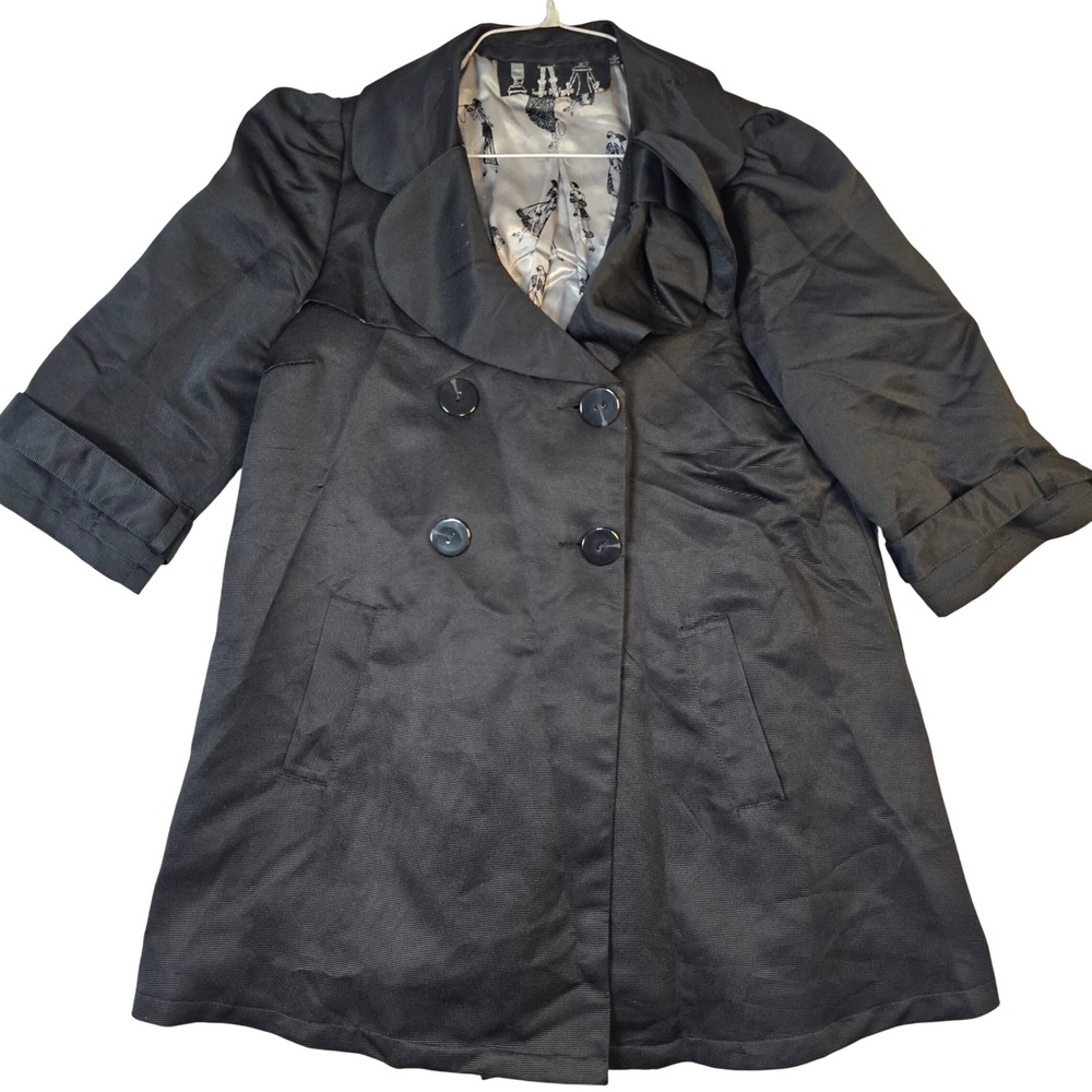 Twelve by Twelve Black Double Breasted 3/4 Sleeve Pea Coat Textured Size M